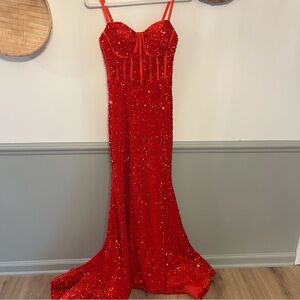 Red Sequin Gown Formal Prom Dress